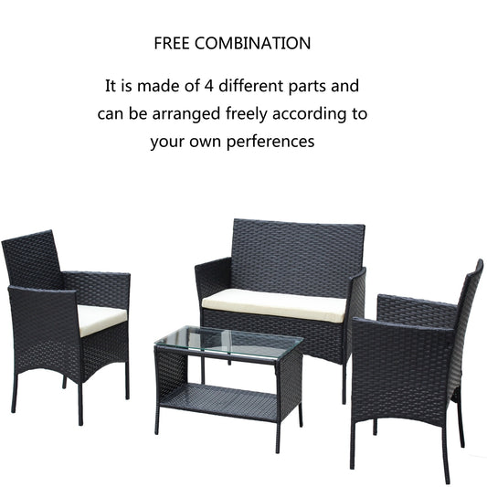 4PC Rattan Patio Set Outdoor Cushioned Wicker Sofa - Beige